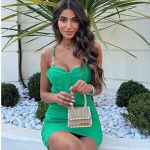 Zara Chain Link Strap Green Bustier Mini Dress Size XS Blogger Favorite